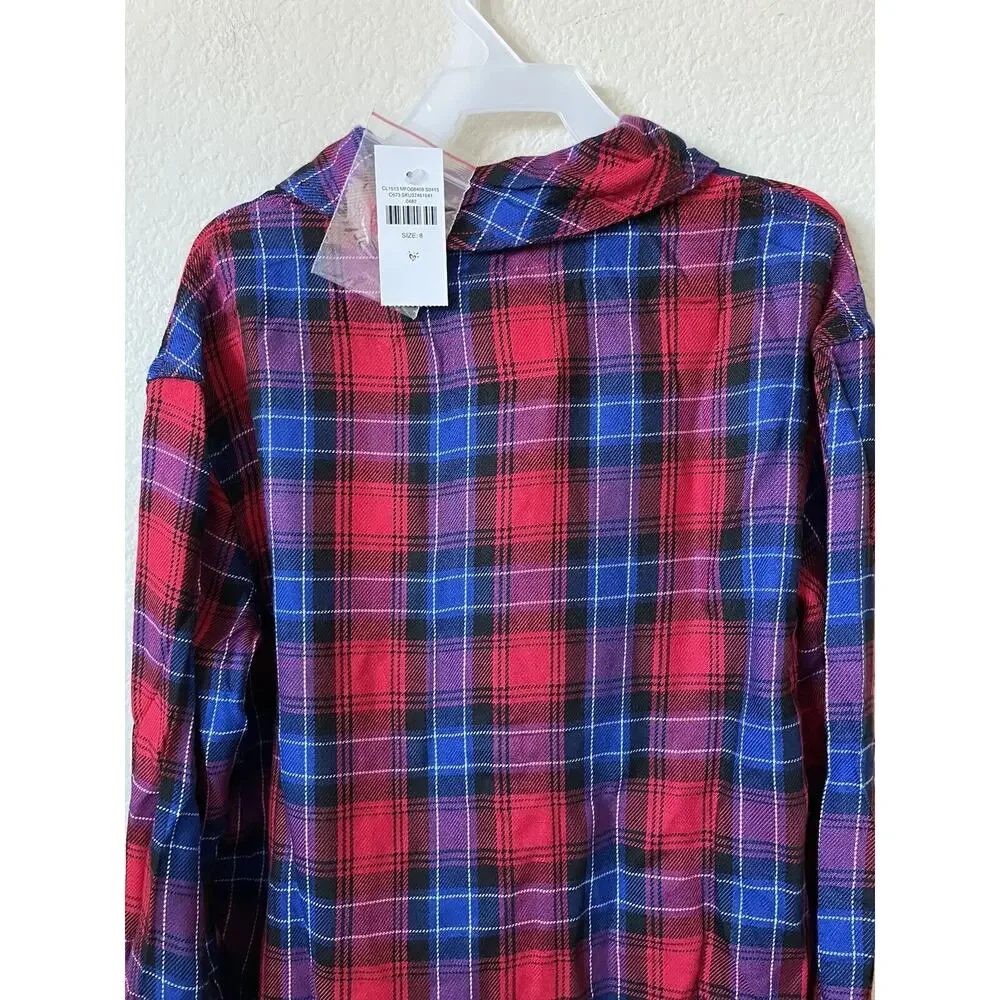 Justice Ladybug Red Perfect Plaid Button Up Collared Long Sleeve Shirt Size 8
